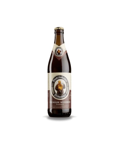 Franziskaner Hefe-Weissbier Dunkel 50 cl. Cerveza tostada alemana de estilo Dunkelweizen con aroma a malta, pan y caramelo y un