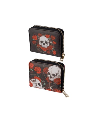 Cartera con cremallera Calavera y Rosas