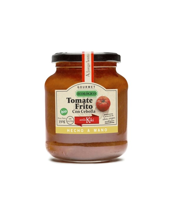 Tomate frito con cebolla ecológico Gourmet. Combinación de tomate frito con exquisitas cebollas. 350 g.