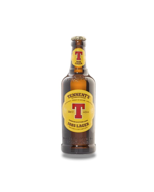 Tennent's 1885 Lager 33 cl. Cerveza Lager procedente de Escocia de estilo Pilsner, muy equilibrada y refrescante, con mucho sab