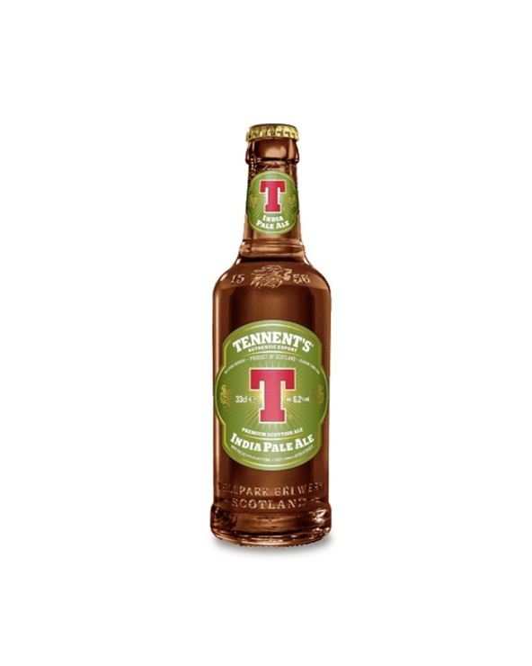 Tennent's India Pale Ale 33 cl. Cerveza escocesa inspirada en las India Pale Ale clásicas, que mezcla el sabor a malta con una 