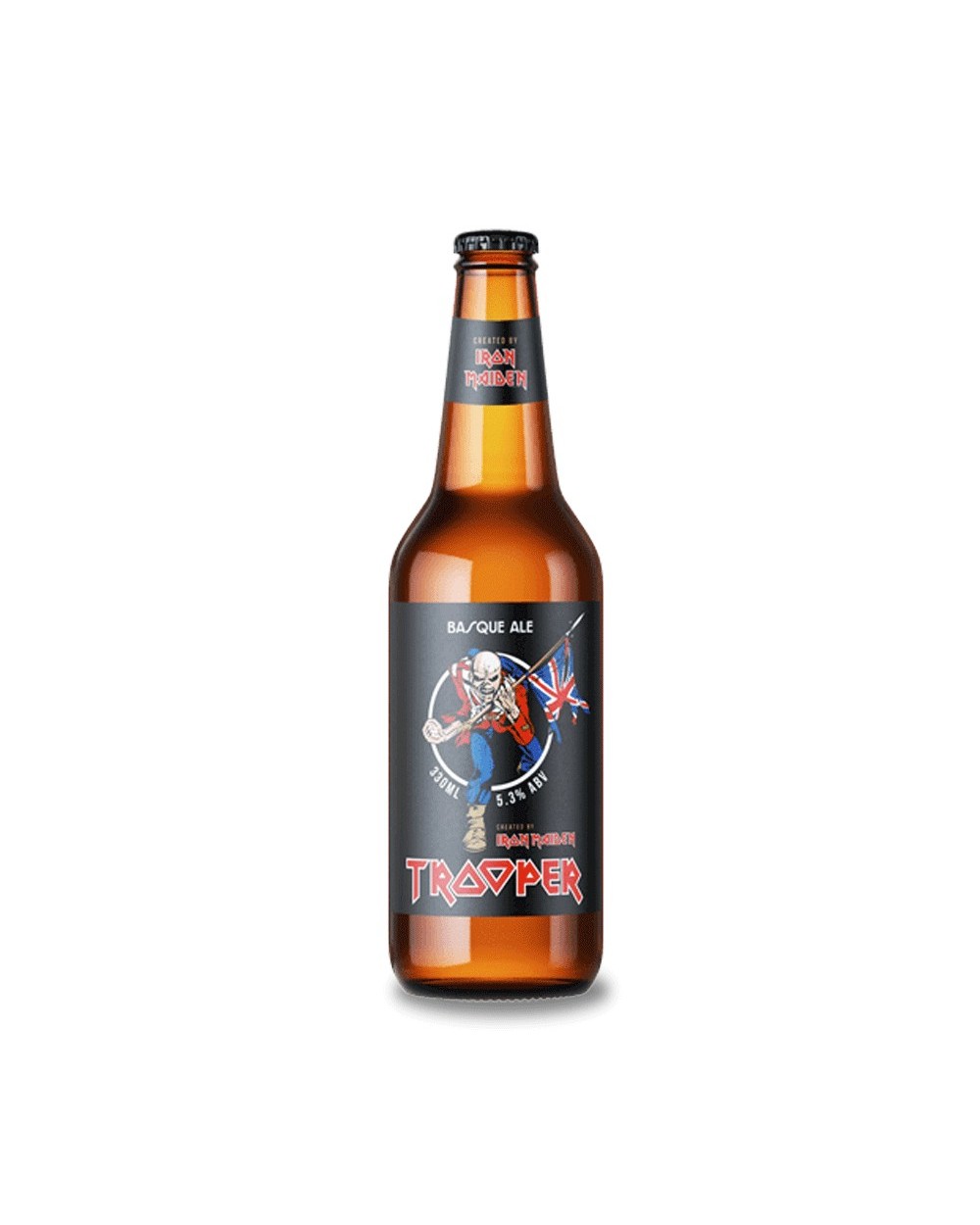 Iron Maiden Trooper Basque Ale 33 cl. Premium Basque Ale, parte de la gama Trooper, inspirada en Iron Maiden. Ha sido elaborada