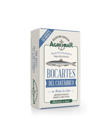 Bocartes, aceite de oliva y sal. Lata de 115 g.