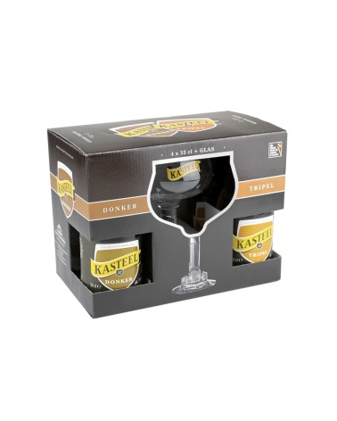 Pack que incluye 2 Kasteel Triple y 2 Kasteel Donker de 33 cl y 1 copa original